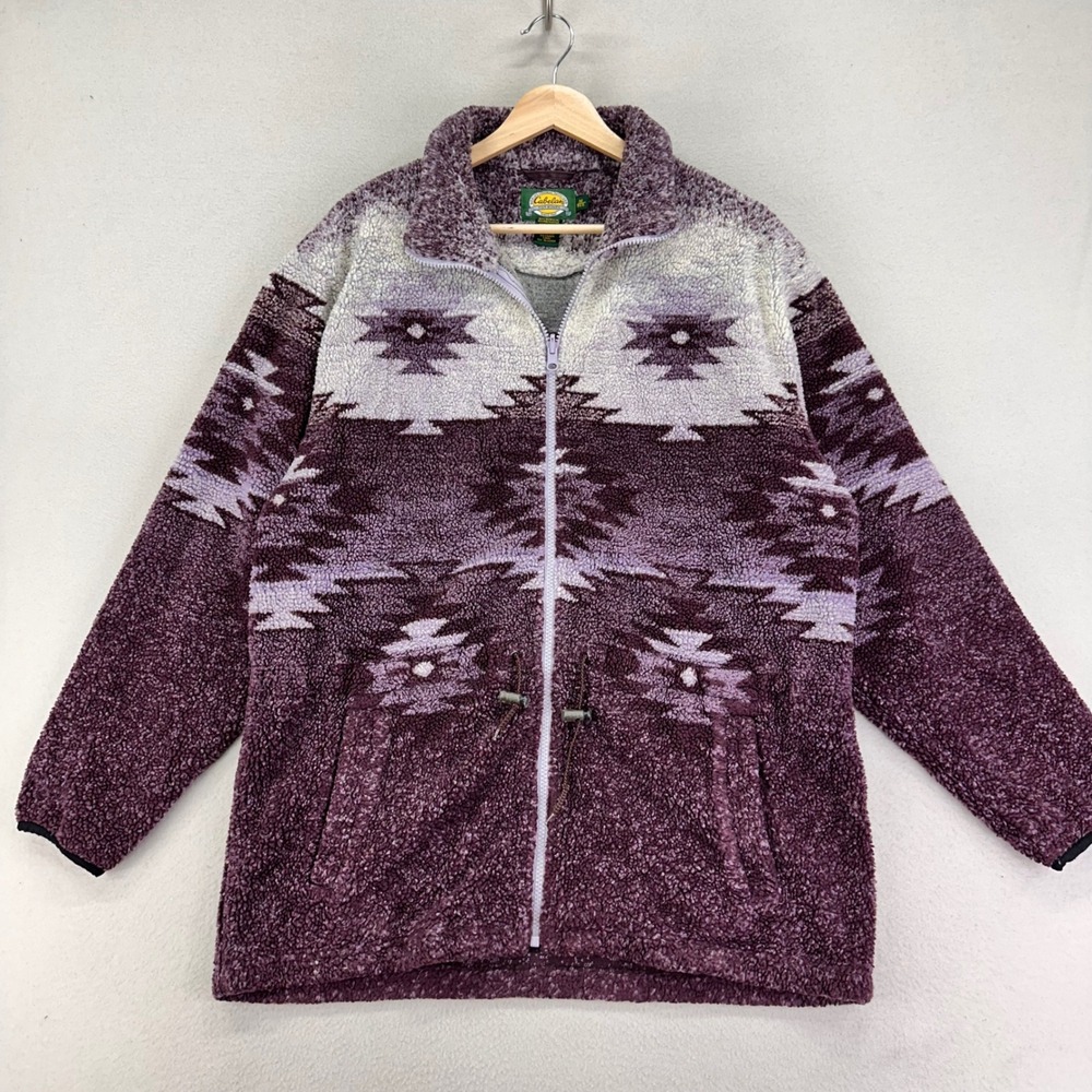 Vintage Cabela's Sherpa Coat Womens M Purple Aztec Southwestern Full Zip